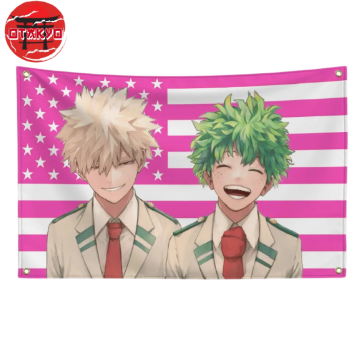 Drapeau Bakugo & Midoriya "Sourires D’Héros" - My Hero Academia™