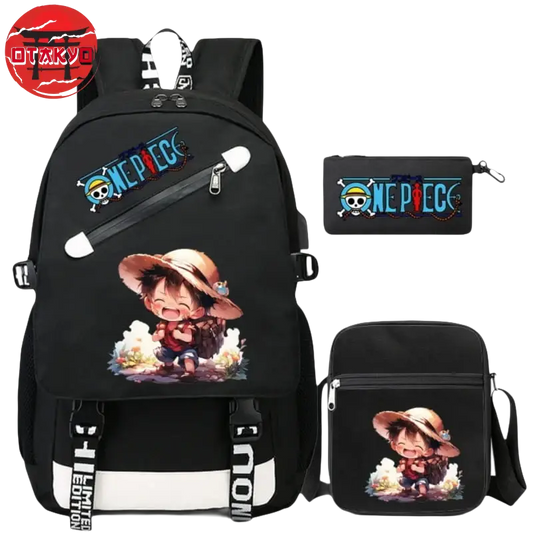 Cartable avec Trousse et Sacoche Luffy Kawaii - One Piece™