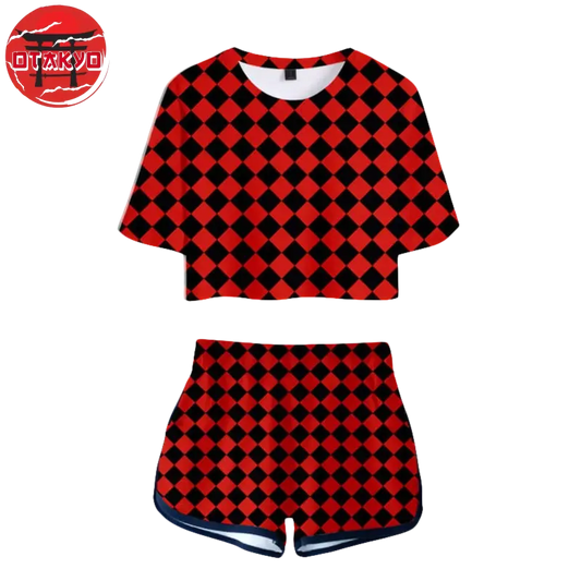 Pyjama Femme Tanjiro à carreaux rouge - Demon Slayer™
