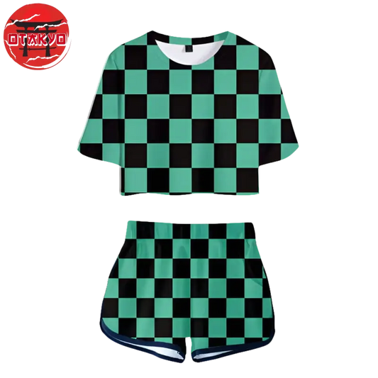 Pyjama Femme Tanjiro à carreaux vert - Demon Slayer™