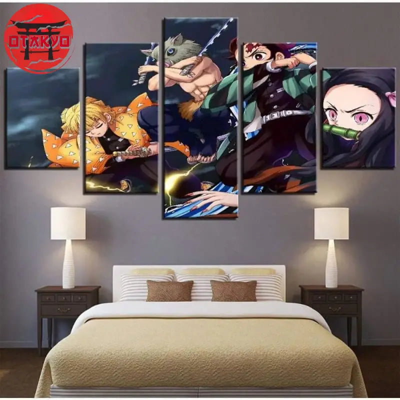 Tableau Tanjiro, Nezuko, Zenitsu et Inosuke - Demon Slayer
