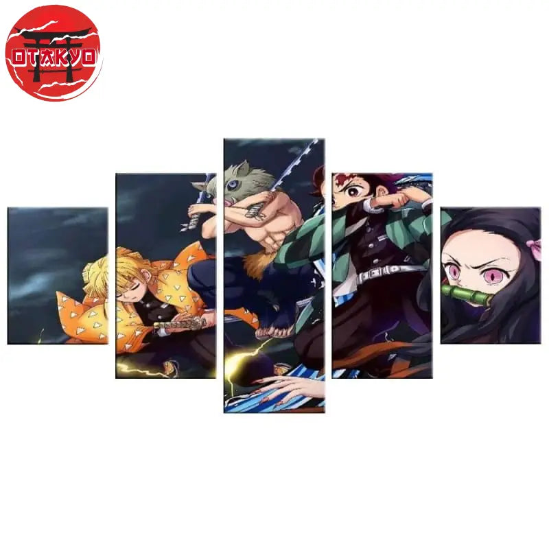 Tableau Tanjiro, Nezuko, Zenitsu et Inosuke - Demon Slayer
